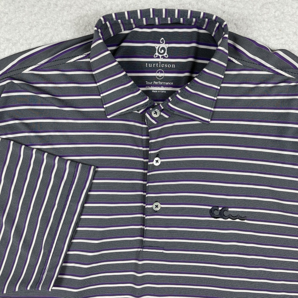 Turtleson‎ Polo Shirt Mens Large Grey Purple Striped Tour Performance Golf Top